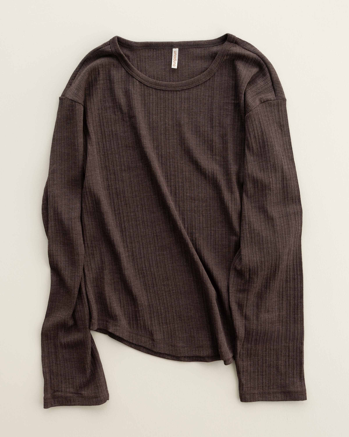 Relaxed-fit longsleeve Mari rib wool/silk - cocoa