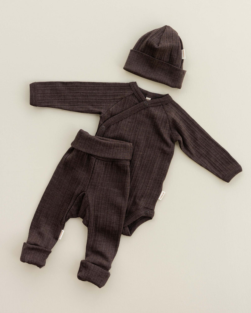 Babyhose 2 in 1 feet Rippe aus Wolle/Seide - cocoa