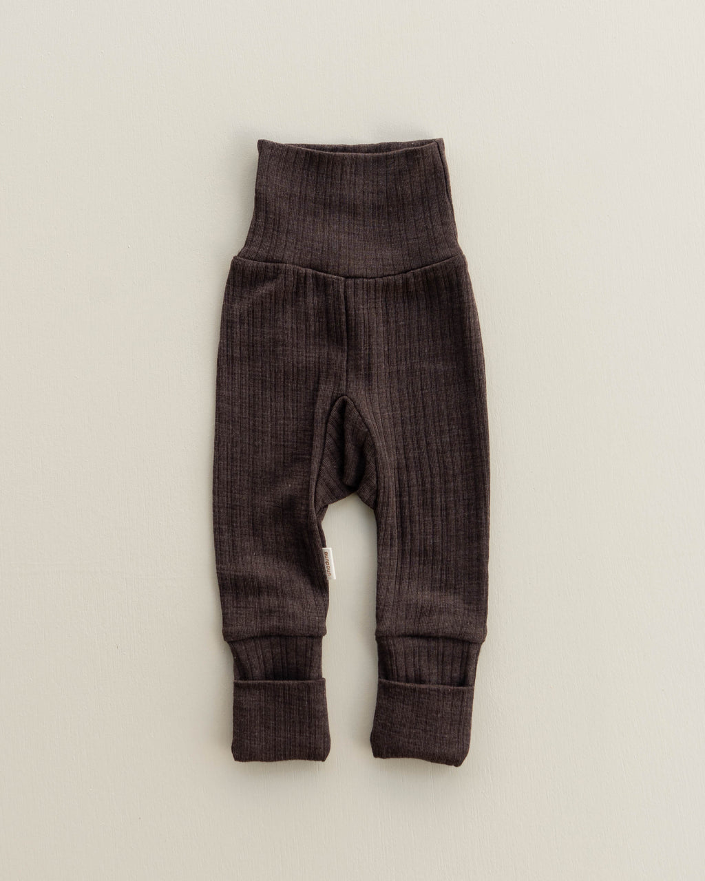 Babyhose 2 in 1 feet Rippe aus Wolle/Seide - cocoa
