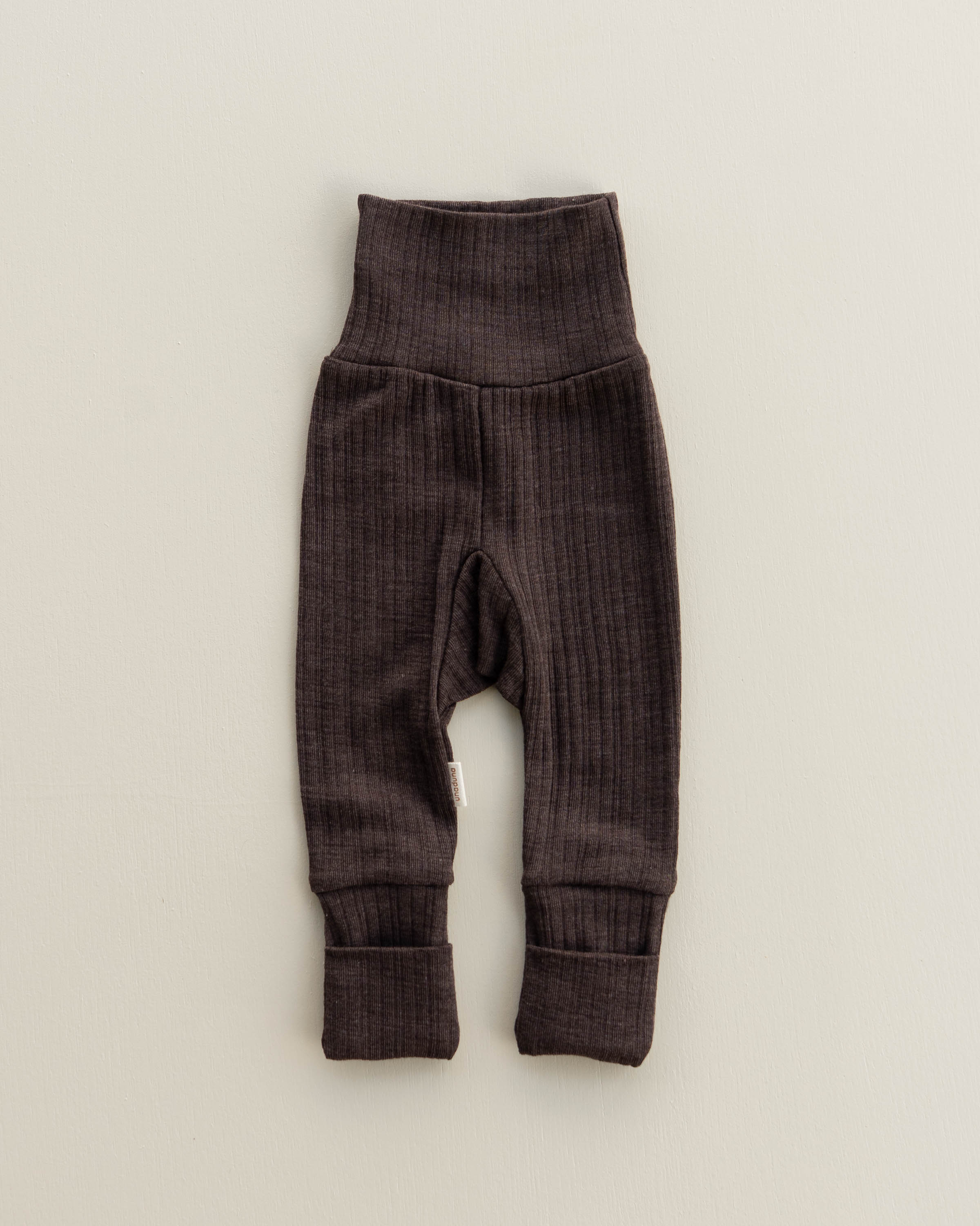 Babyhose 2 in 1 feet Rippe aus Wolle/Seide - cocoa