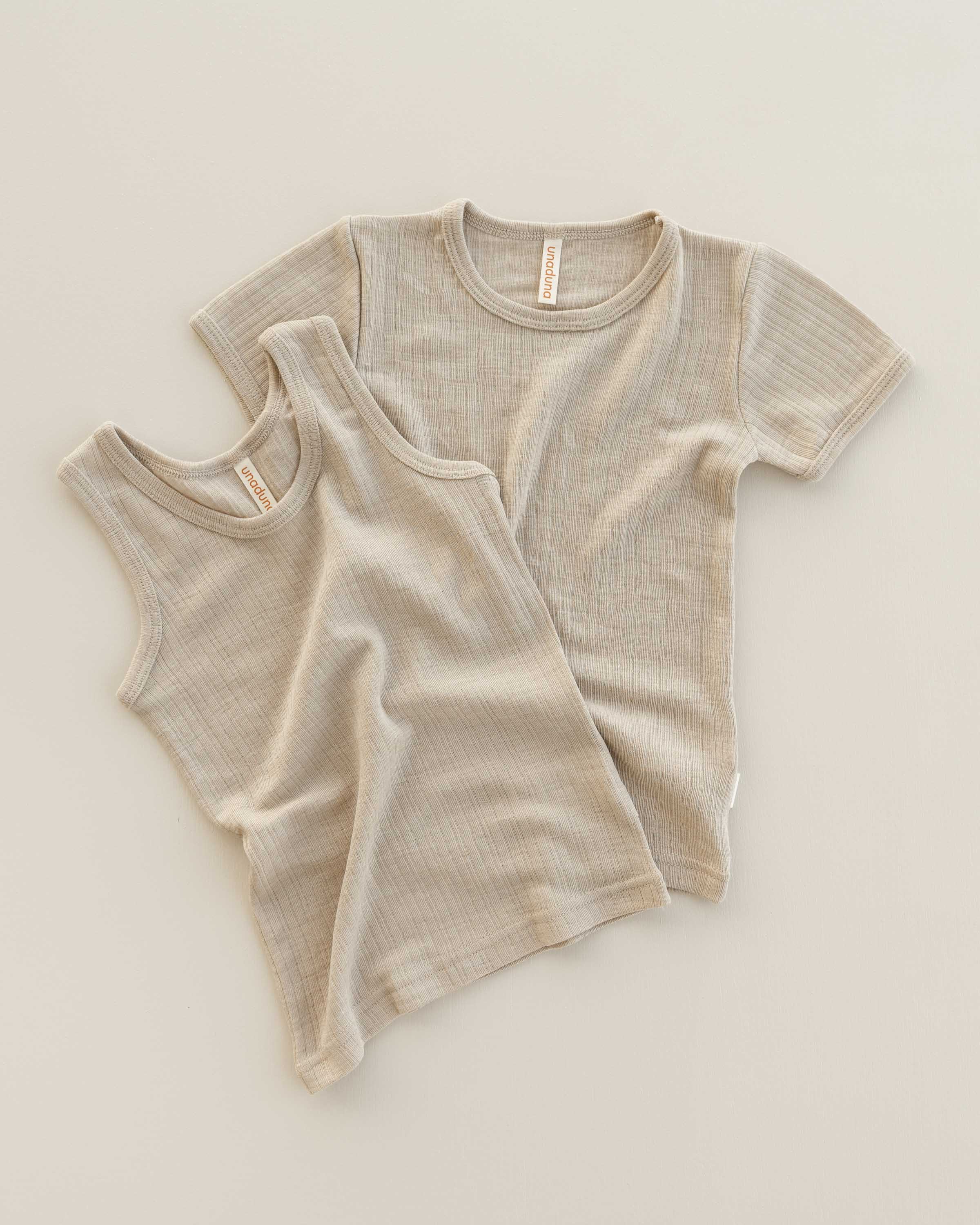 Kinder-Shirt Kurzarm gestreift Ajour Wolle/Seide - Wakame
