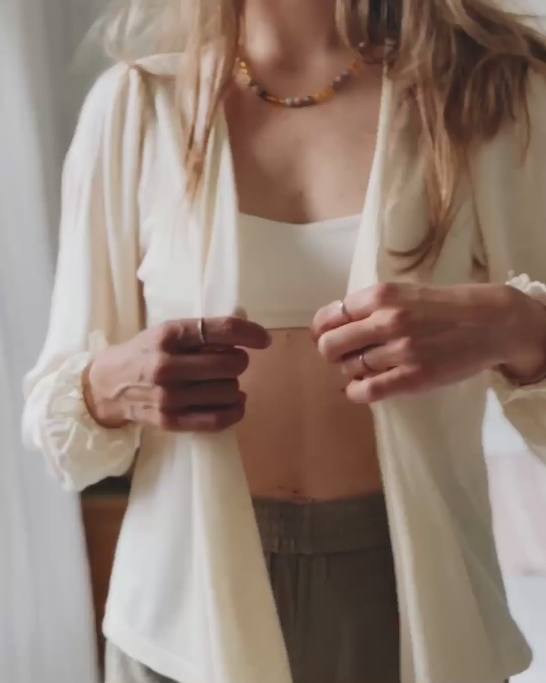 Wrap around blouse pointelle wool/silk - munkki