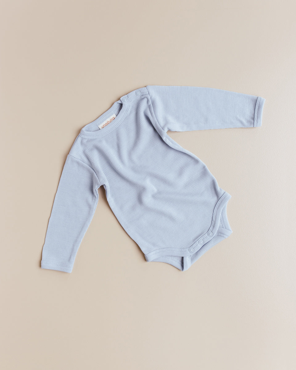 unaduna baby body tiny rib wool:silk blue bird