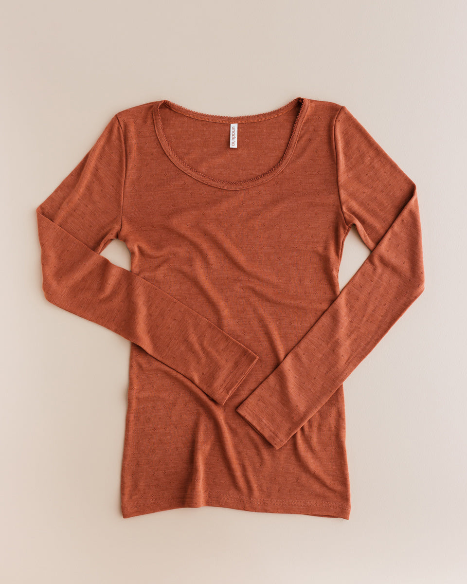 unaduna Dameshemd long sleeves pointelle wol:zijde - umber